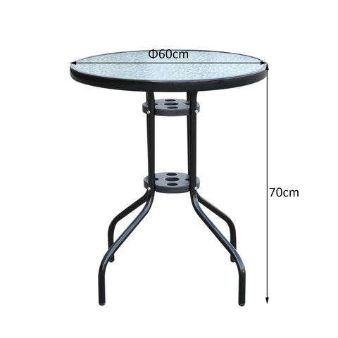 Rootz Garden Table - Glass Table - Bistro Table - Balcony Table - Black - Metal - Safety Glass - 60 x 70 cm