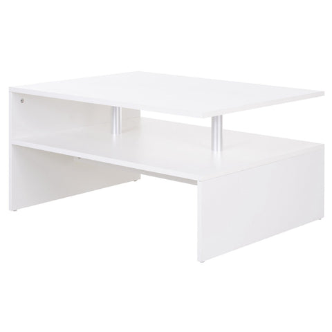 Rootz Coffee Table - Side Table - Storage Space - 90 x 60 x 42 cm - Processed Wood - Aluminum - White