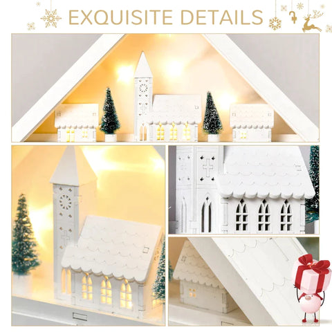 Rootz Christmas Advent Calendar - Christmas Calendar With LED Lights - With 24 Draw Boxes - 2-in-1 Design Christmas Decoration - White - 39 x 9 x 42 cm