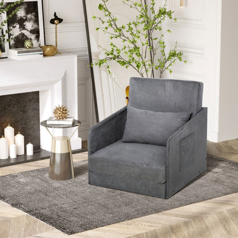 Rootz Sofa Bed - Armchair Bed - Washable Cover - Single Floor Chair - Soft Armchair - Soft - Grey - 70 x 76 x 77 cm