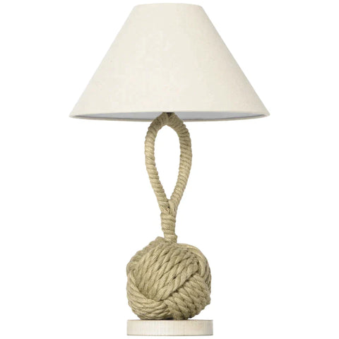 Rootz Table Lamp - Maritime Design - Hemp Rope - Living Room - Bedroom - Dining Room - Brown + White - 35L x 35W x 57.5H cm