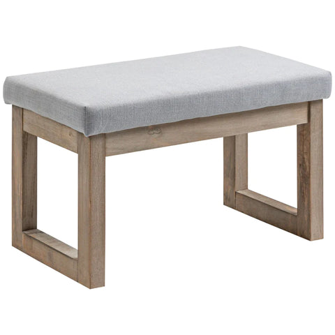 Rootz Voetenbank - Scandi Design - Kruk - Voetenbank - Gestoffeerde Bank - Rubberwood - Grijs + Naturel - 68 cm x 38 cm x 42 cm