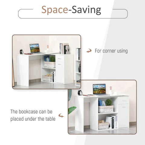 Rootz L-Shaped Desk - Computer Desk - Corner Desk - Storage Shelf And Drawer - White - 117x82x74 Cm