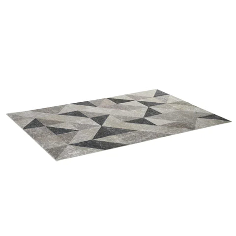 Rootz Vloerkleed Met Geometrische Vormen - Fleece Coating - Woonkamer - Slaapkamer - Eetkamer - Donkergrijs + Lichtgrijs - 120 x 170 cm x 0,6 cm