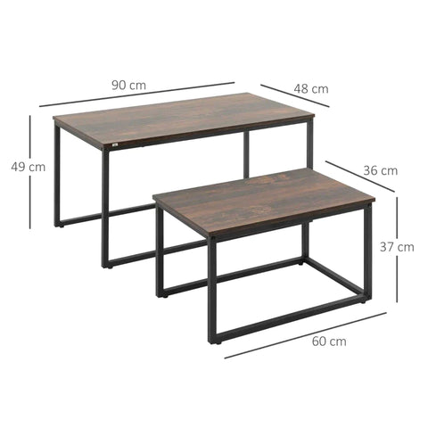 Rootz Salontafel - Set Van 2 Salontafel - Theetafel - Snacktafel - Industrieel Design - Spaanplaat/Staal - Zwart/Bruin - 90cm x 48cm x 49cm