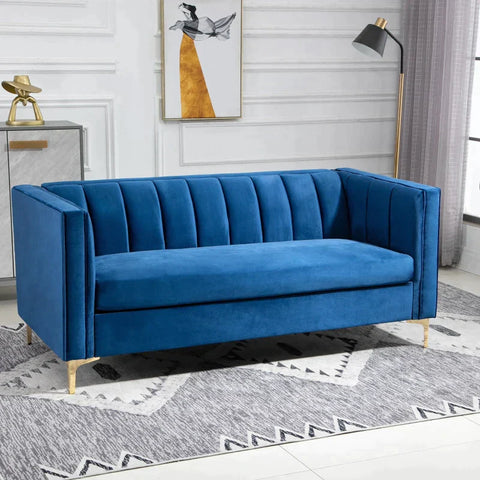 Rootz 3-seater Sofa - Upholstered Sofa - Velvety Polyester - Foam - Steel - Office - Living Room - Blue - 181 cm x 86 cm x 78 cm