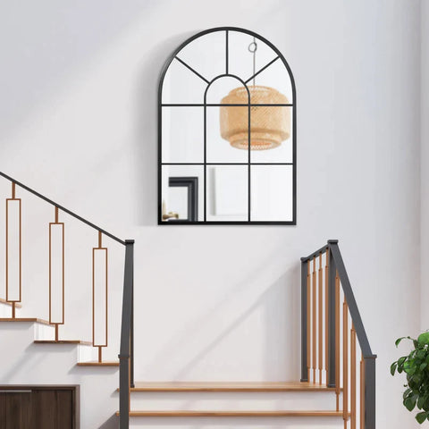 Rootz Window Mirror - Wall Mirror - With Metal Frame - Living Room - Bedroom - Dining Room - Black - 91 cm x 2 cm x 60 cm