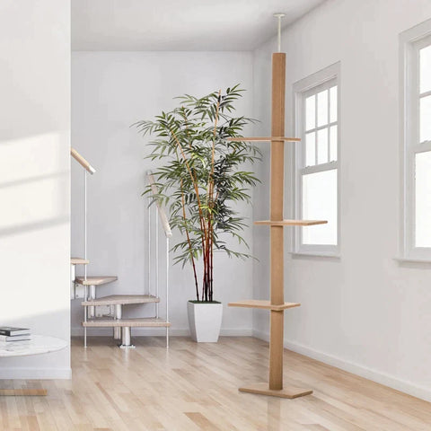 Rootz Scratching Post - Cat Tree - Cat Play Tree - Climbing Tree - Height Adjustable - Light Brown - 43 x 27 x 228-260 cm