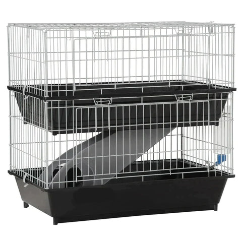 Rootz Small Animal Cage - Small Animal House - Rodent Cage - With Accessories - Small Animal Hutch - Mouse Cage - Guinea Pig Cage - Plastic Metal - Black/Grey - 72 x 44 x 67 cm
