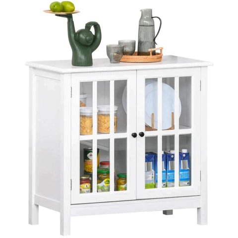 Rootz Cabinet - Kitchen Cabinet - 2 Layers Buffet - Display Cabinet - White - 80 x 36.5 x 76 cm