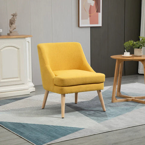 Rootz Dining Room Chair - Kitchen Chair With Armrest - Upholstered Chair - Living Room Chair - Office Chair For Living Room - Bedroom - Modern Design - Linen Touch - Wood - Yellow - 63 x 69 x 79.5 cm