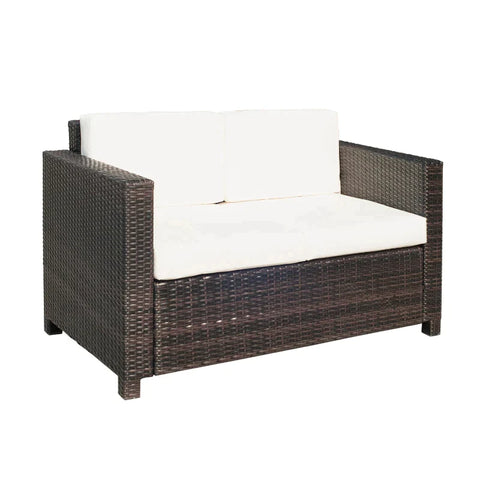 Rootz Sofa - Rattan Sofa - 2 Seater Sofa Chair - 2 Seater Sofa - 2 Cushions - Metal/PE Rattan/Polyester - Brown/White - 130L x 70W x 80H cm