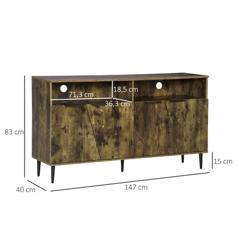 Rootz Sideboard In Industrial Design - 2 Cupboards - 2 Shelves - Wood-based Material - Brown - 147 cm x 40 cm x 83 cm