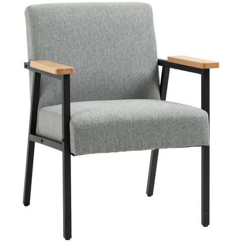 Rootz Accent Chair In Scandi Design - Recliner - Accent Chair - Linen Look - Rubber Wood - Gray + Black + Brown - 64.5L x 70W x 83.5H cm