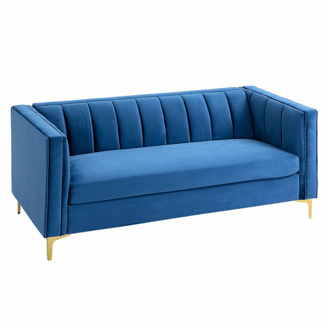 Rootz 3-seater Sofa - Upholstered Sofa - Velvety Polyester - Foam - Steel - Office - Living Room - Blue - 181 cm x 86 cm x 78 cm
