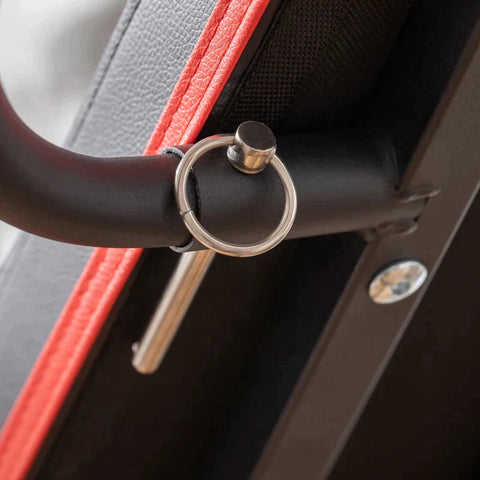 Rootz halterbank - verstelbare trainingsbank met elastisch touw - zitbank voor thuistraining - 6 niveaus - helling van de rugleuning - gewicht tot 150 kg - synthetisch leer - zwart en rood - 145 x 49 x 57-127 cm