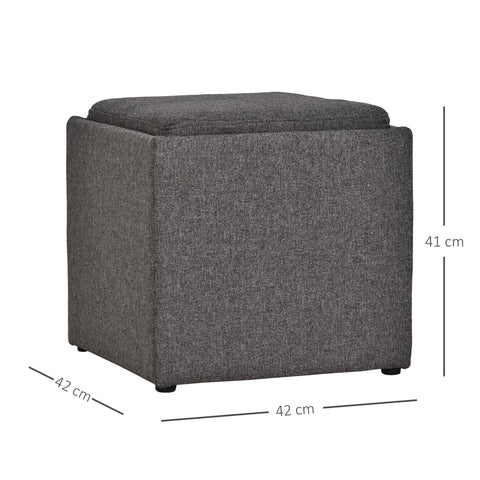 Rootz Hocker - Storage space - Pouf - Linen - Tray - Stool - 42 x 42 x 41 cm - Dark gray