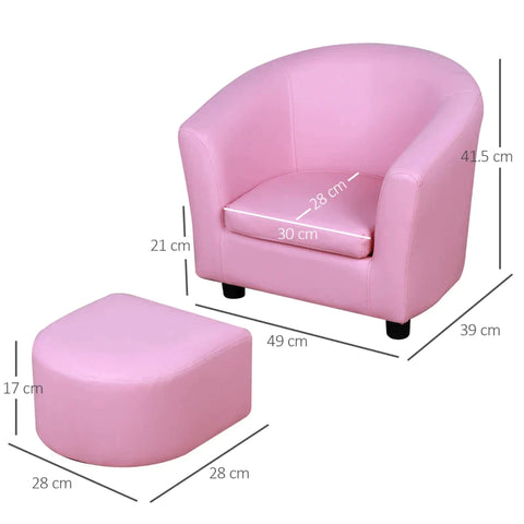 Rootz Kids Armchair - Mini Armchair - Children's Room Sofa - Children's Sofa - Children's Furniture - Armchair With Footstool - Pink