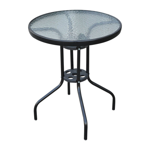Rootz Garden Table - Glass Table - Bistro Table - Balcony Table - Black - Metal - Safety Glass - 60 x 70 cm