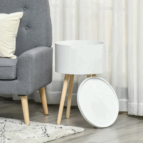 Rootz Side Table - Coffee Table - Bedside Table - Wood Nightstand with Hidden Storage Space - Removable Tray - White - 38 cm x 38 cm x 63 cm