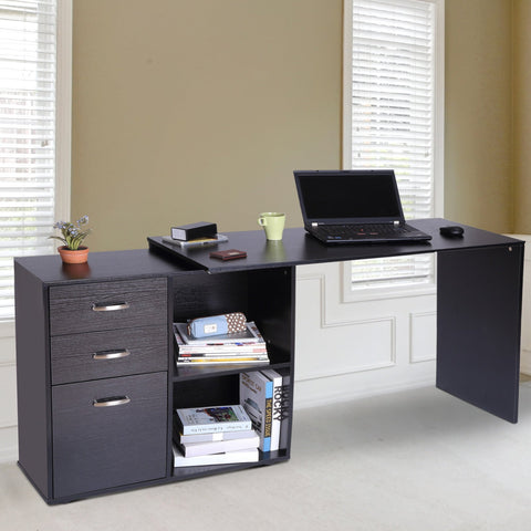 Rootz Desk - Computer Table - Corner Desk - Adjustable - Processed Wood - Storage Space - Drawers - 117 x 83.5 x 76 cm - Black