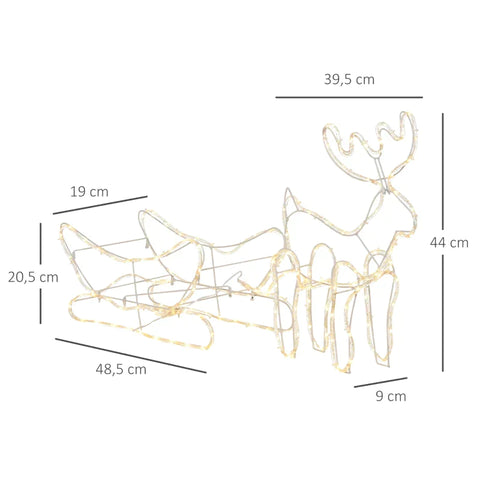 Rootz Motif Lamp - LED Motif Light - Motif Lamp With Sleigh And Reindeer - White - 103L x 21.5W x 44H cm