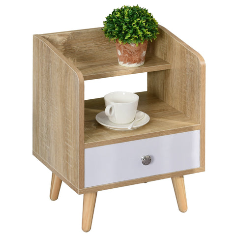 Rootz Bedside Table - Drawer - Open Storage Space - Shelf - Solid Wood - White - Brown - 37 x 30 x 48 cm