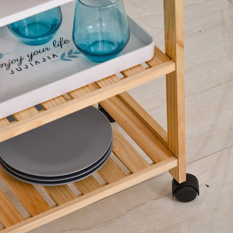 Rootz Keukentrolley - Keukentrolley - Serveerwagen - Keukenkast - Uitneembaar dienblad - 4 lagen - Wit - Naturel