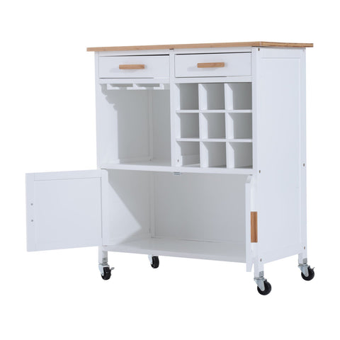 Rootz Kitchen trolley - Kitchen trolley - Serving trolley - Wine rack - French doors - Drawers - On wheels - White - Brown