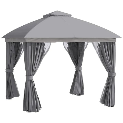 Rootz Gazebo - Patio Gazebo With Aluminum Canopy - Metal - Polyester - Nylon - Black + Light Grey - 2.95L x 2.95W x 2.85H m