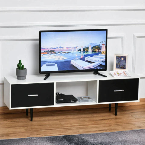 Rootz TV Cabinet - TV Stand - TV Table - Storage Cabinet - Cabinet - White/Black - 140 x 30 x 42 cm