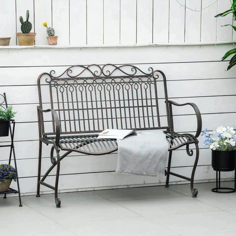 Rootz Tuinbank - Parkbank Voor 2 Personen - RVS - Antiek Design - Zilver - 110 x 60 x 97 cm