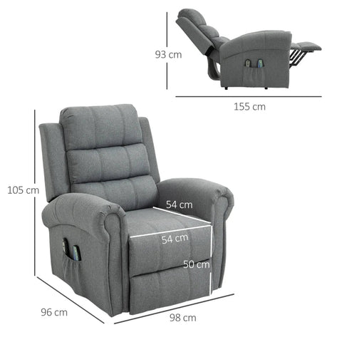 Rootz Massage Chair - Stand-up Aid - Relaxation Chair - Vibration Heads - Tilt Function - Linen Look - Gray - 98L x 96W x 105H cm