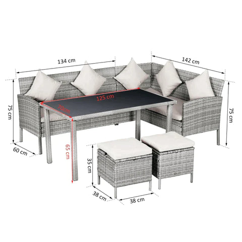 Rootz Sofa Set - Rattan Seating Set - Garden Furniture Set - Dining table - Metal - Grey/Cream