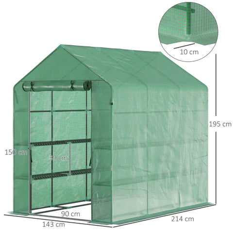Rootz Greenhouse - 2 Tier Greenhouse - Buitentuin Met Roldeur - Groen - 214 cm x 143 cm x 195 cm