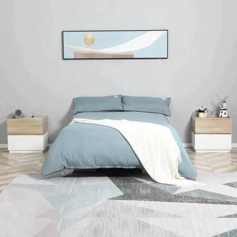 Rootz Bedside Table - Coffee Table With Drawer - White + Natural - 50 cm x 4 cm x 47.5 cm