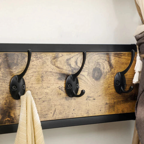 Rootz Wardrobe - Industrial Design - 1 Memo Board - Wood Material - 1 Shoe Bench - 8 Coat Hooks - 1 Storage Bag - Black + Brown - 100L x 40W x 185H cm