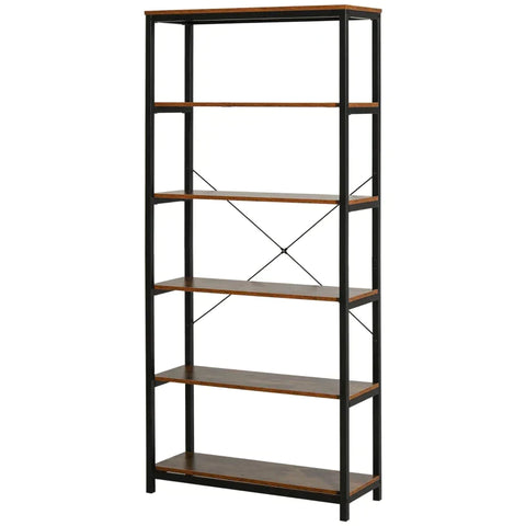Rootz Book Shelf - Bookcase - Storage Shelf - Display Rack - 6 Tiers - Living Room Shelf - Brown - 80 x 30 x 180 cm