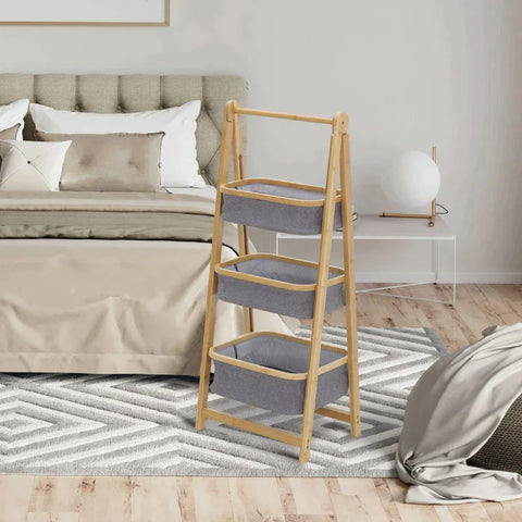 Rootz Standing Shelf - Bamboo Shelf - 3 Tier Shelf - Natural + Dark Grey - 45 cm x 31.5 cm x 108 cm