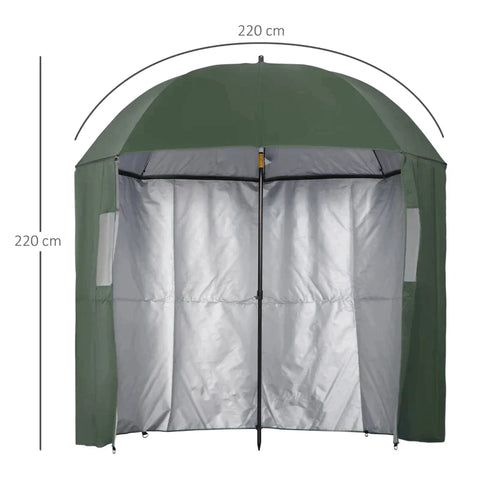 Rootz Beach Parasol - Beach Umbrella - 2m Beach Parasol - Fishing Umbrella Brolly - With Sides And Push Botton - Metal/Polyester - Green - 2 x 2.2m