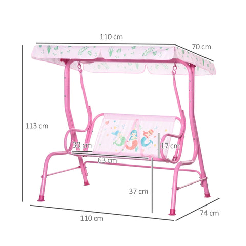 Rootz Kinderhängematte – 2-Sitzer-Babyschaukel mit verstellbarem Schiebedach – Gartenschaukel – Metall – Rosa – 110 x 74 x 113 cm