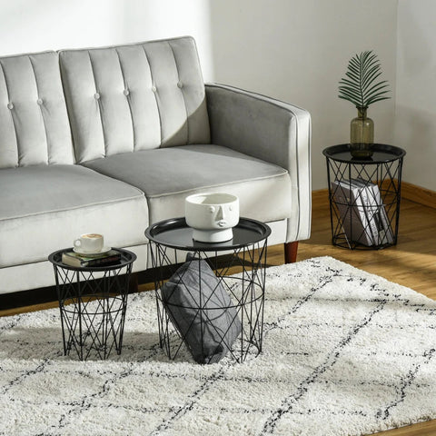 Rootz Beistelltisch – Beistelltisch-Set – Nachttisch – mit abnehmbarem Deckel – Schwarz