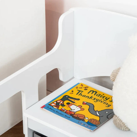 Rootz Kinderstoel - Kindertafel - Kindermeubels Voor Peuters - Zitgroep Met Opbergruimte - MDF Vliesstof - Wit - 60 x 60 x 43 cm