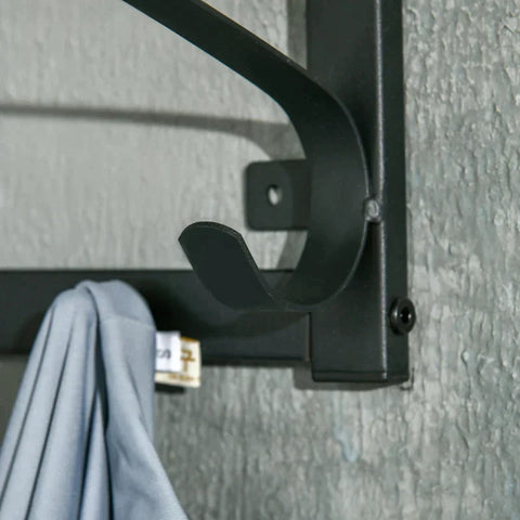 Rootz Wall Shelf - Floating Wall Shelf - Industrial-Style Floating Wall Shelf - With Hooks - Steel/Wood - Brown/Black - 66 x 30 x 27 cm