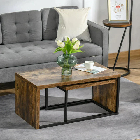 Rootz Coffee Tables - Nesting Tables - Side Tables - Black/Brown - 90x48x42 cm/59x42x36 cm