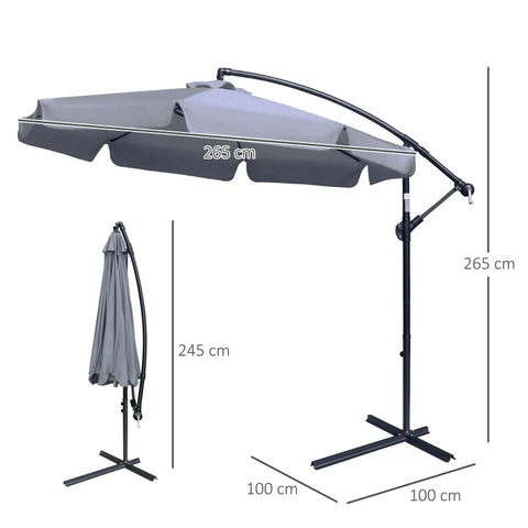 Rootz Parasol - Cantilever Parasol - Cantilever Umbrella - With 360° Rotation - Polyester/Metal - Dark Grey - Ø2.65 x 2.65H m