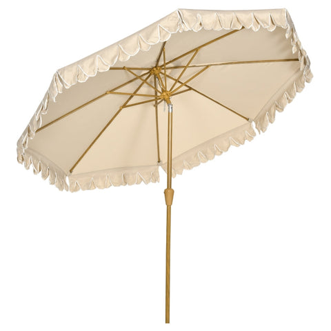 Rootz Parasol - With Fringes - Tiltable With Hand Crank - Steel + Polyester - Khaki - Ø265 x 235.5 cm