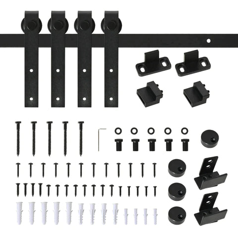 Rootz Sliding Door Set - Sliding Door System - Running Rail - Wooden Sliding Door Accessories - Carbon Steel - Black - 200 x 0.6 x 18 cm