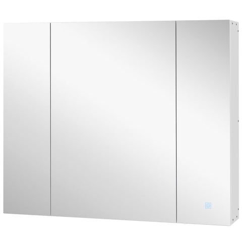 Rootz Mirror Cabinet - Bathroom Cabinet With LED Lighting - White - 90 x 15 x 75 cm