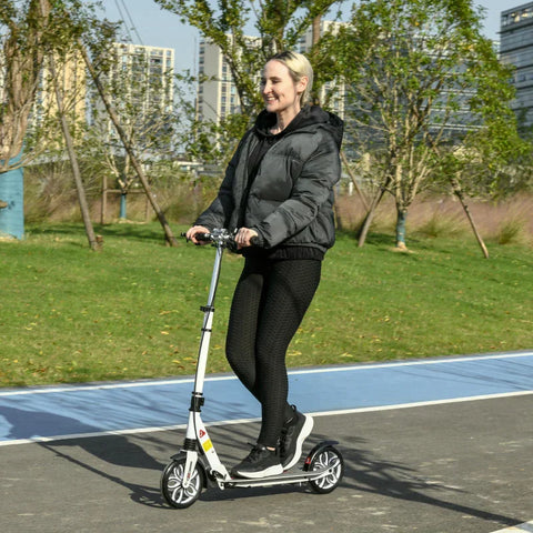 Rootz Kick Scooter - Scooter Kickscooter - Foldable Scooter - With 200 Mm Non-slip Tires - Height Adjustable - White/Black - 94 x 38 x 90-104 cm